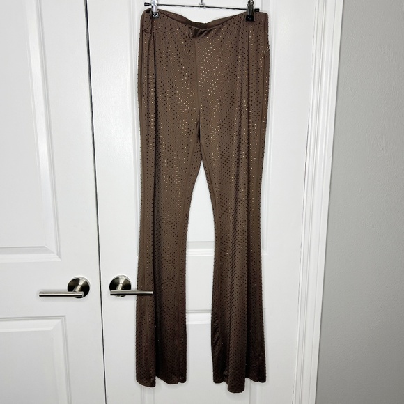 Forever 21 Brown and Gold Embellished Flare Pull on Pants Size Large - Picture 1 of 7